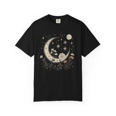 Moonlit Floral Unisex Garment-Dyed T-Shirt – Perfect for Nature Lovers