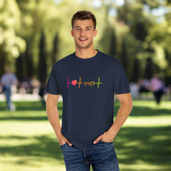 I Love Yoga Unisex Garment-Dyed T-Shirt - Vibrant Yoga Pulse Design