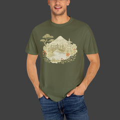 Nature-Inspired Unisex Garment-Dyed T-shirt - Mountain Landscape Design