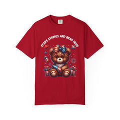 Unisex Garment-Dyed T-Shirt - Stars Stripes and Bear Hugs - Fun Patriotic Tee for Celebrations