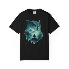 Serene Owl Unisex Garment-Dyed T-Shirt - Nature Meditation Design