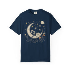 Moonlit Floral Unisex Garment-Dyed T-Shirt – Perfect for Nature Lovers