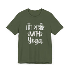 Life Begins with Yoga - Unisex Jersey Short Sleeve Tee