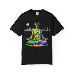Colorful  Statue of Liberty T-Shirt, Meditation Shirt, Spiritual Apparel, Unisex Tie-Dye Tee, Festival Clothing, Gift for Yogis