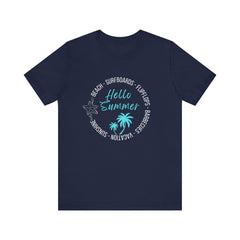 Hello Summer Unisex Jersey Tee - Relaxed Fit Vacation Shirt
