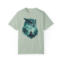 Serene Owl Unisex Garment-Dyed T-Shirt - Nature Meditation Design