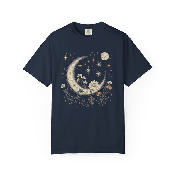 Moonlit Floral Unisex Garment-Dyed T-Shirt – Perfect for Nature Lovers