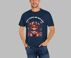 Unisex Garment-Dyed T-Shirt - Stars Stripes and Bear Hugs - Fun Patriotic Tee for Celebrations