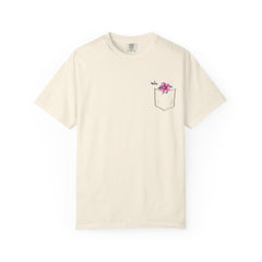 Floral Hummingbird Pocket Unisex Garment-Dyed T-Shirt