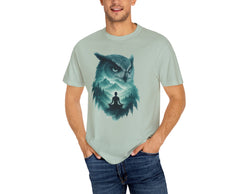Serene Owl Unisex Garment-Dyed T-Shirt - Nature Meditation Design