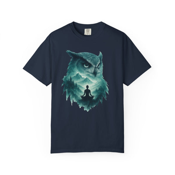 Serene Owl Unisex Garment-Dyed T-Shirt - Nature Meditation Design