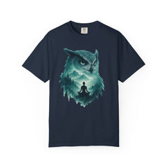 Serene Owl Unisex Garment-Dyed T-Shirt - Nature Meditation Design