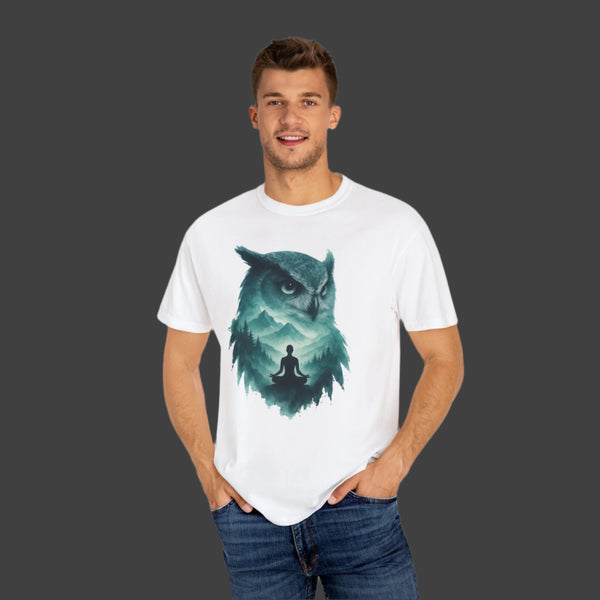 Serene Owl Unisex Garment-Dyed T-Shirt - Nature Meditation Design
