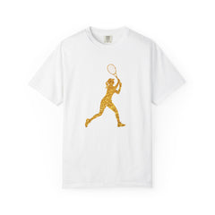 Sporty Gold Female Tennis Player Silhouette Unisex T-shirt for Active Women