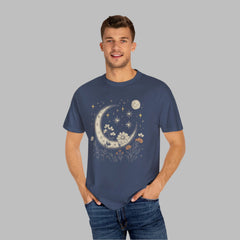 Moonlit Floral Unisex Garment-Dyed T-Shirt – Perfect for Nature Lovers