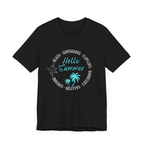 Hello Summer Unisex Jersey Tee - Relaxed Fit Vacation Shirt