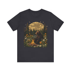 Cozy Campfire Vibes Unisex Tee with Bear and Floral Design