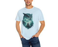 Serene Owl Unisex Garment-Dyed T-Shirt - Nature Meditation Design