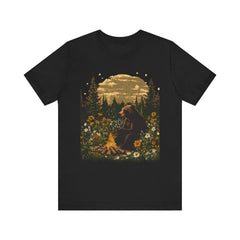 Cozy Campfire Vibes Unisex Tee with Bear and Floral Design
