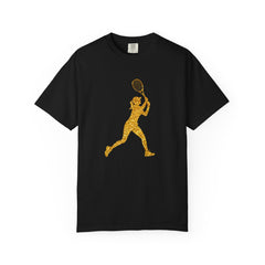 Sporty Gold Female Tennis Player Silhouette Unisex T-shirt for Active Women