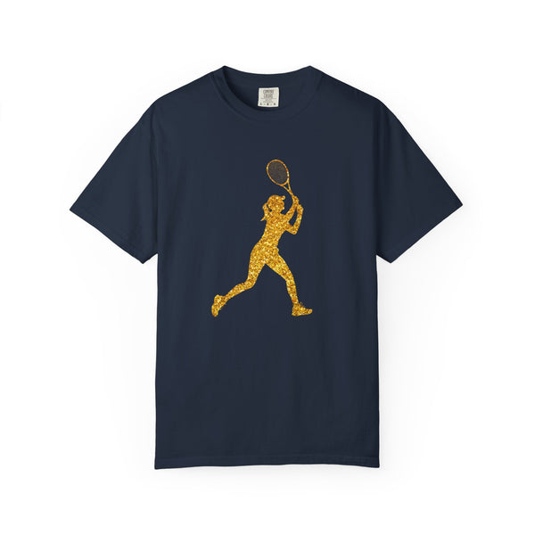 Sporty Gold Female Tennis Player Silhouette Unisex T-shirt for Active Women