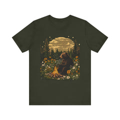 Cozy Campfire Vibes Unisex Tee with Bear and Floral Design