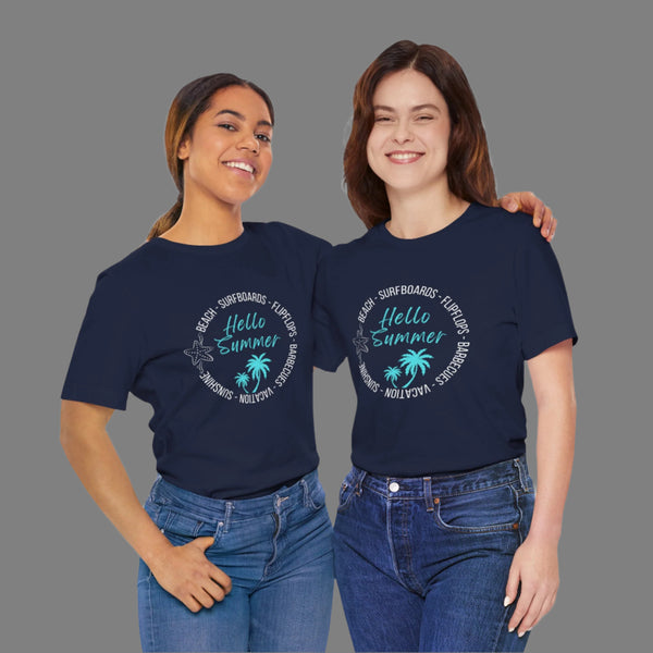 Hello Summer Unisex Jersey Tee - Relaxed Fit Vacation Shirt