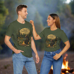 Cozy Campfire Vibes Unisex Tee with Bear and Floral Design