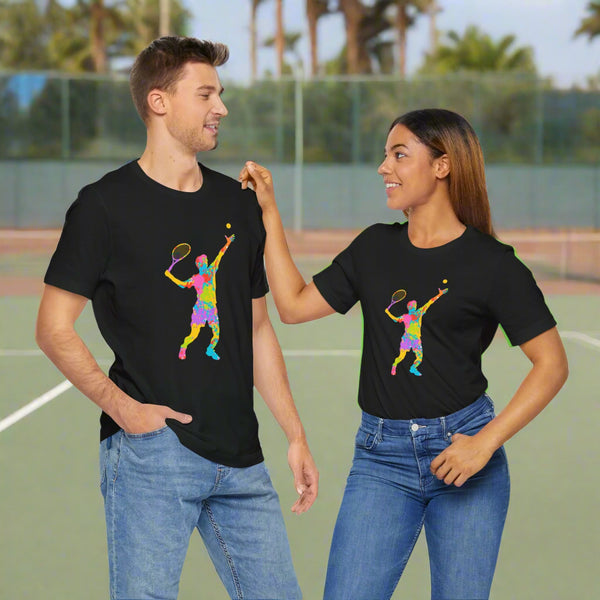 Colorful Tennis Player Unisex Tee - Vibrant Sports T-Shirt for Tennis Lovers