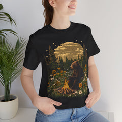 Cozy Campfire Vibes Unisex Tee with Bear and Floral Design