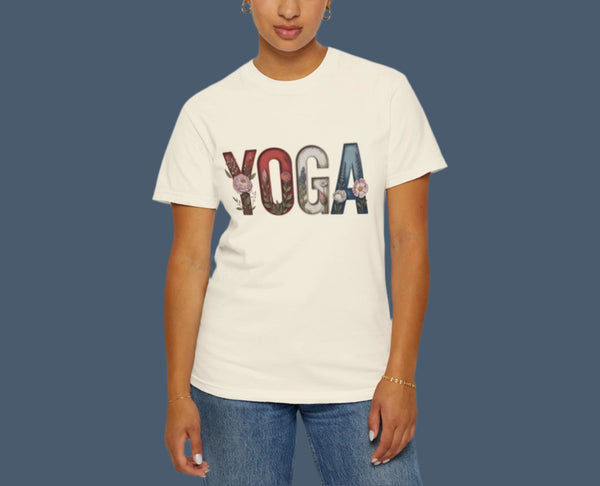 Unisex Yoga T-shirt - Garment-Dyed with Floral Design