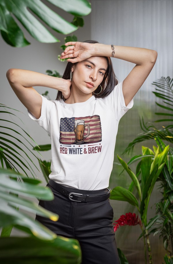 Vintage Style American Flag Beer Mug T-Shirt - Red, White & Brew