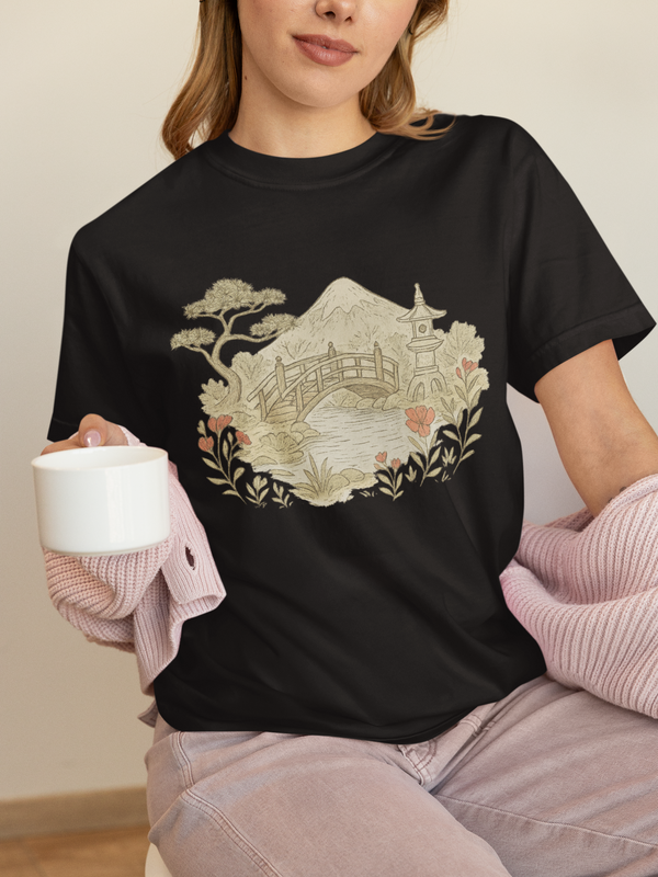 Nature-Inspired Unisex Garment-Dyed T-shirt - Mountain Landscape Design